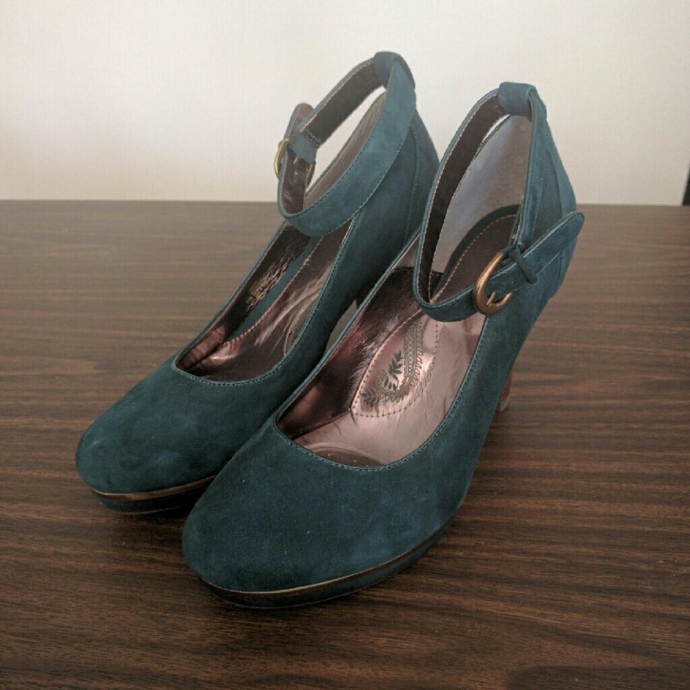 Sofft Teal Suede Ankle Strap Pumps